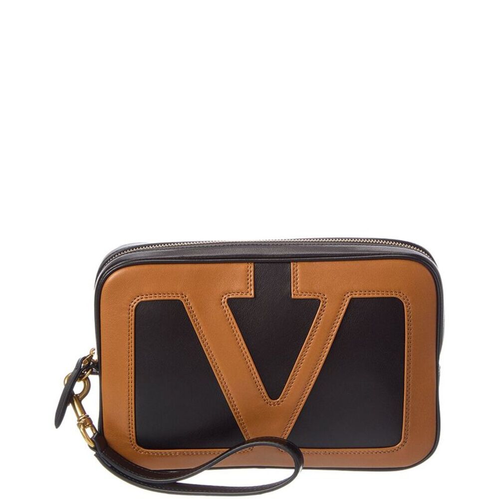 Valentino Logo Leather Crossbody, Brown
